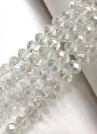 Бусины хрустальные рондель 8х6мм, нить-65 шт, белый прозрачный