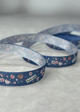 1 см лента сатиновая с принтом на метраж - #743/1 - синий джинс