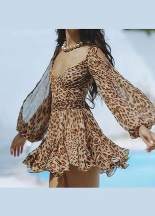 Шифонова лео леопардова сукня на шнурівці