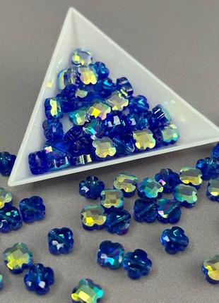 Хрустальная бусина граненый клевер 8 мм - синий с переливом