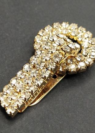 Шубний гачок-застібка (кліпса) зі стразами, золотом 5 см