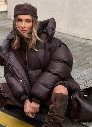 Дутый пуфер пуховик с капюшоном трансформер жилет