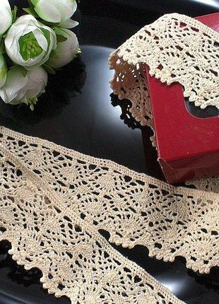 (1 метр) натуральное кружево лён (хлопок) 4,5 см цвет - бежевый (лен-2196)