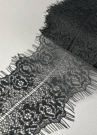 (3 м) французьке мереживо з віями, шантильї 8,5 см (#138) - чорний