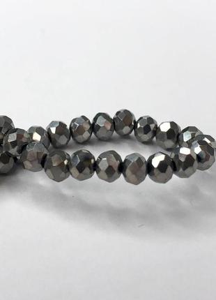 Бусины хрустальные рондель 4х3мм, нить-130 шт, серебрянное напыление