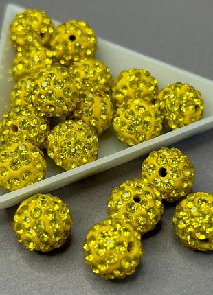 Бусины шамбала со стразами 12 мм, - желтый