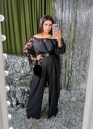 Комбінезон нарядний чорний вечірній большой розмер