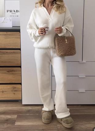 Трикотажный костюм двойка хлопок молочный