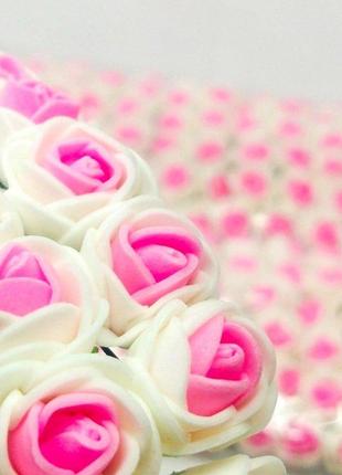 Двухцветные розочки из фоамирана (144 шт) розовый с белым