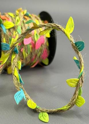 Тесьма бечевка с листочками лиана 20 мм, моток 9 м - микс