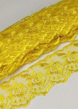 (9 метров) кружево яблочко органза (ширина 4см) желтый