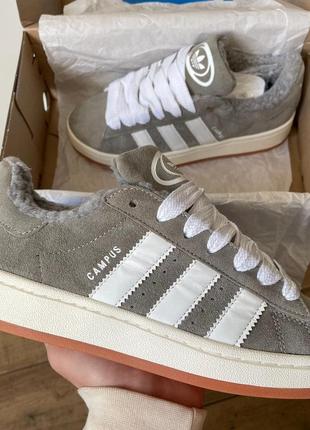 Кроссовки adidas campus grey white winter мех