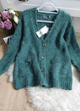 Длинный трикотажный кардиган от zara, размер м