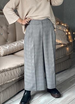 Zara фирменные новые брюки палаццо кюлоты клетка широкие на высокой посадке повседневные классические