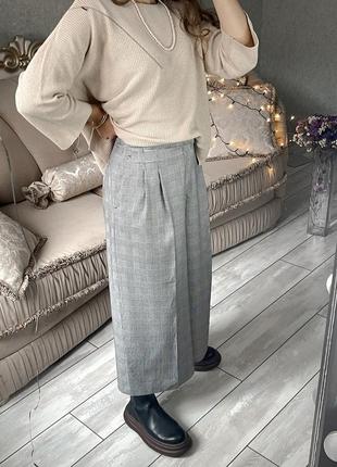 Zara фирменные новые брюки палаццо кюлоты клетка широкие на высокой посадке повседневные классические3 фото