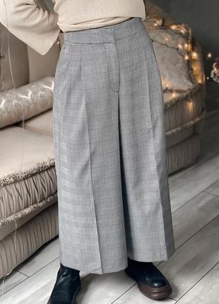 Zara фирменные новые брюки палаццо кюлоты клетка широкие на высокой посадке повседневные классические2 фото