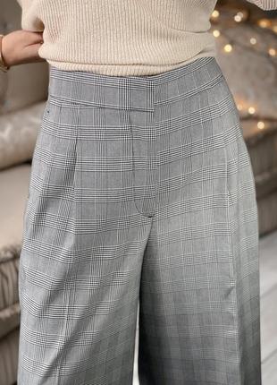 Zara фирменные новые брюки палаццо кюлоты клетка широкие на высокой посадке повседневные классические4 фото