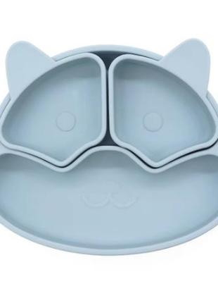 Набір силіконового дитячого посуду для прикорму на присосках із харчового силікону блакитн...