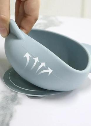 Набір силіконового дитячого посуду для прикорму на присосках із харчового силікону блакитн...