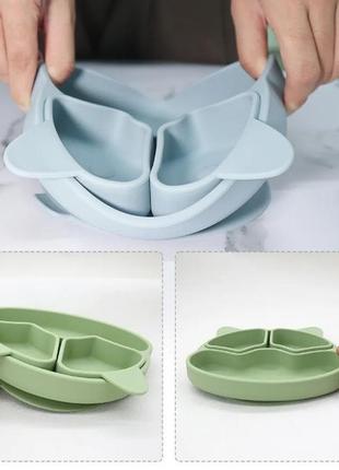 Набір силіконового дитячого посуду для прикорму на присосках із харчового силікону блакитн...