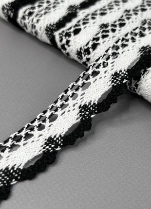(1 метр) хлопковое кружево 2,5 см (лен) - черно-белое (#8005-05)