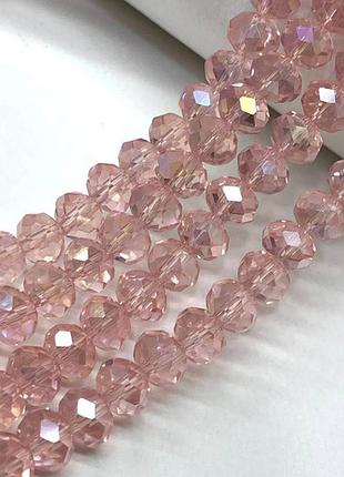 Бусины хрустальные рондель 8х6мм, нить-65 шт, розовый прозрачный с покрытием ав