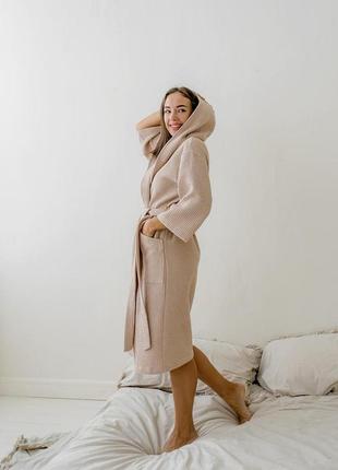 Жіночий вафельний халат з капюшоном, беж _ttar