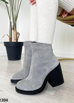 Серые женские зимние ботильоны ботинки ботинки на каблуке на каблуке из натуральной замши замшевые зимние ботильоны ботильоны ботинки на каблуке