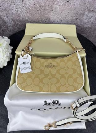 Сумка кросс боди coach beige/white premium 1:1 высочайшее качество