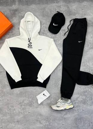 Комплект nike (худі+штани+кепка) чорно-білий
