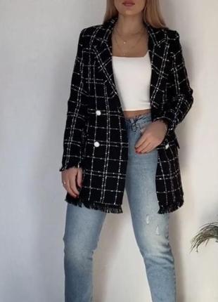 Елегантний твідовий піджак, пальто, жакет zara