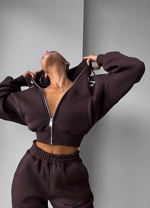 Спортивный костюм с укороченной кофтой на флисе не кашлатится 📍
