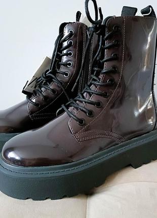 Лаковые сапоги на шнуровке цвета бургунди zara 36 размер (22,9 см)