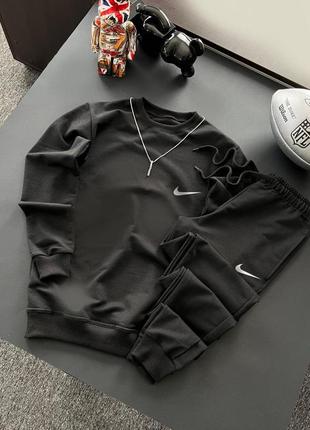 Мужской спортивный костюм nike без капюшона черный весенний осенний комплект найк свитшот и штаны (b)