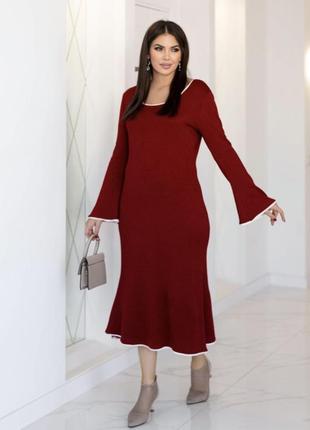 Бордова ангорова сукня міді / сукня бургунді9 фото