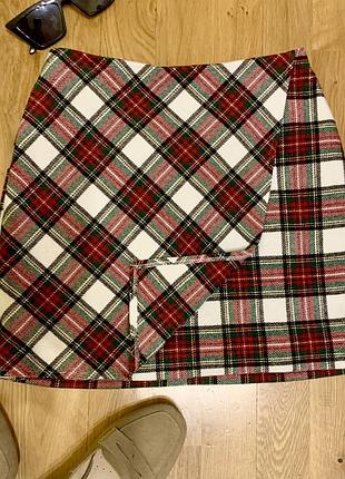 🌿супер стильная с запахом юбка в клетку зима тепла hollister s m