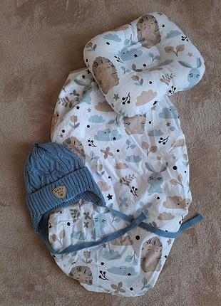 Набор непромокаемый матрасик, подушка ортопедическая и шапка