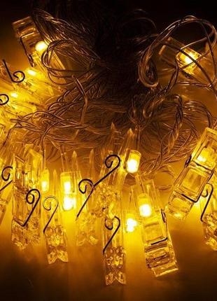 Фигурки 20 led, «прищепки», 7м+ переходник, теплый белый