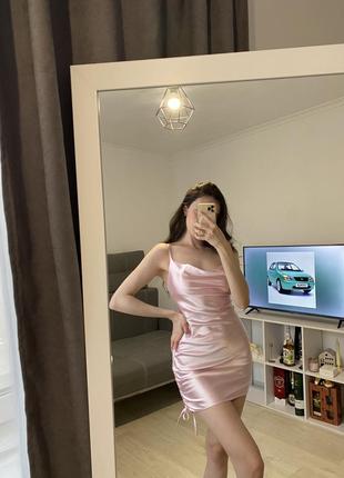 Сукня сатинова міні рожева