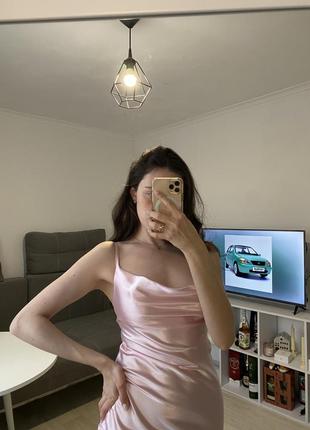 Сукня сатинова міні рожева2 фото