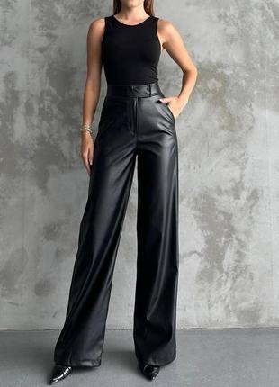 Брюки кожаные на флисе штаны эко кожа