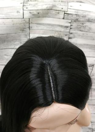 Парик женский длинный прямой черный с пробором без челки 100см из термоволокна