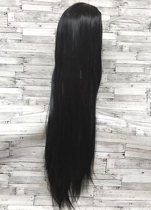 Парик женский длинный прямой черный с пробором без челки 100см из термоволокна