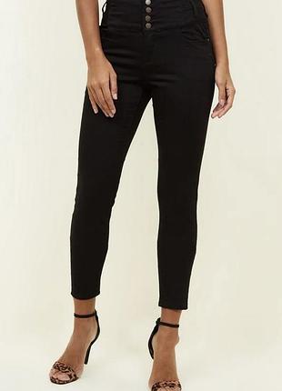New look жіночі чорні вузькі джинси, штани highwaist skinny з високою талією на 4 пуговицях, стрейчеві приталені брюки, розмір m/l