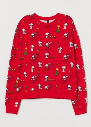 Новогодний джемпер свитшот оверсайз из легкого футера h&amp;m (размер38-40)
