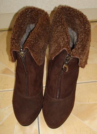 🌲🌲жіночі напівчоботи нат замш овчина каблук шоколад 🌲🌲🌲