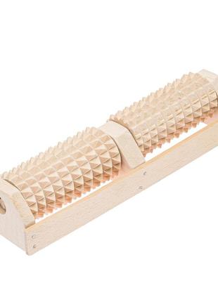 Масажер для ніг дерев'яний зубчастий на 2 ролики для двох ніг 25х7х5 см