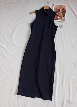 Синее платье миди с вырезом на спине/с открытой спиной