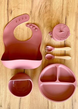 Набір дитячого силіконового посуду на присосках для прикорму