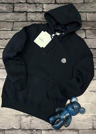 Хит продаж мужское худи на флисе moncler темно-синий цвет